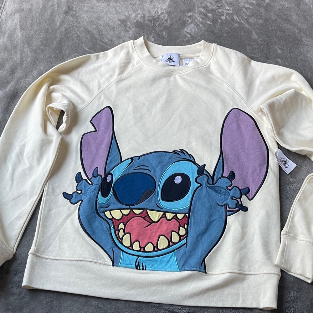 Disney Cream Kids Sweatshirt with Blue & Purple Stitch Graphic